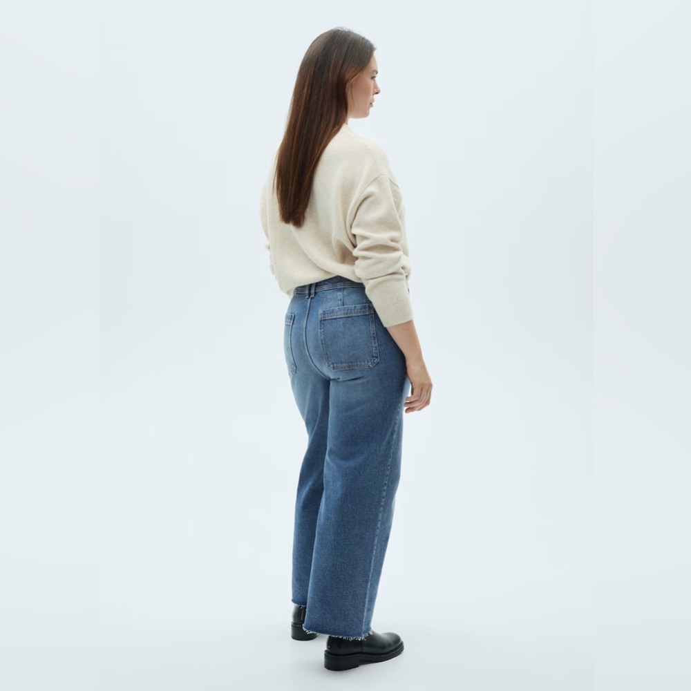 Mango "Catherine" Wide-Leg Jeans with Raw Hem - Size 12